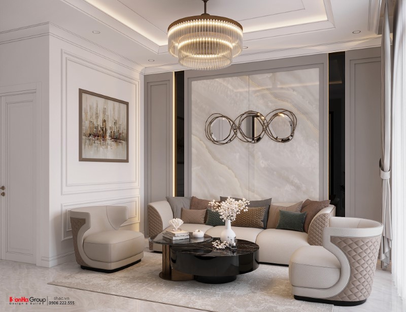 Sơn Hà Group: Công ty thiết kế thi công nội thất biệt thự uy tín với hàng ngàn mẫu thiết kế đẹp, đẳng cấp 17 Phòng khách tân cổ điển mang hơi hướng kiến trúc hiện đại