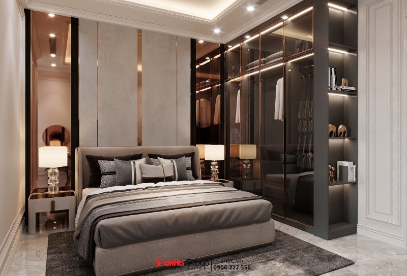 Sơn Hà Group: Công ty thiết kế thi công nội thất biệt thự uy tín với hàng ngàn mẫu thiết kế đẹp, đẳng cấp 6 Phòng ngủ sử dụng chất liệu kính, kim loại tạo điểm nhấn cho không gian