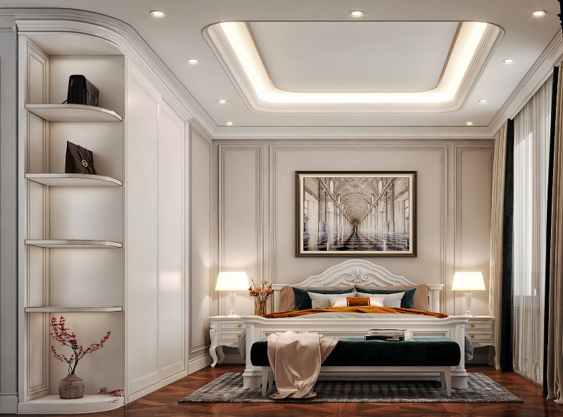 Sơn Hà Group: Công ty thiết kế thi công nội thất biệt thự uy tín với hàng ngàn mẫu thiết kế đẹp, đẳng cấp 19 Phòng ngủ tân cổ điển sử dụng màu rêu để tạo điểm nhấn cho không gian