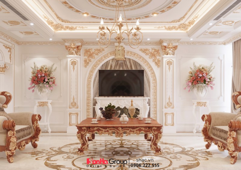 Biệt Thự 3 Tầng - Kiến Tạo Không Gian Sống Đẳng Cấp Với Thiết Kế Hiện Đại 12 Thi công nội thất phòng khách tân cổ điển thanh lịch, sang trọng