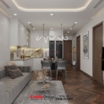 Toàn cảnh không gian khách bếp trong căn hộ cho thuê tại Diamond Crown