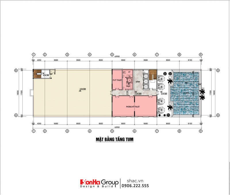 Bản vẽ thiết kế khách sạn Lam Sơn với các không gian tiện ích trên tầng tum khách sạn