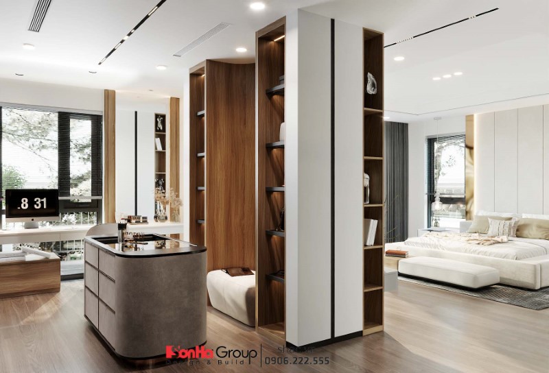 Thiết kế biệt thự hiện đại 500m2: Biến nắng Đông thành điểm sáng đặc biệt 33 Các công năng được phân tách rõ ràng trong không gian của phòng ngủ