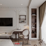 Các tiện ích được sắp xếp phù hợp trong phòng ngủ phong cách tối giản tại Hà Nội