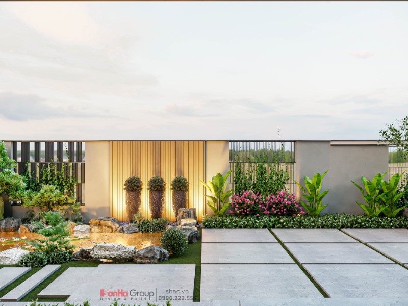 Cây xanh, hồ nước là yếu tố tạo điểm nhấn đậm nét Nhật trong căn biệt thự