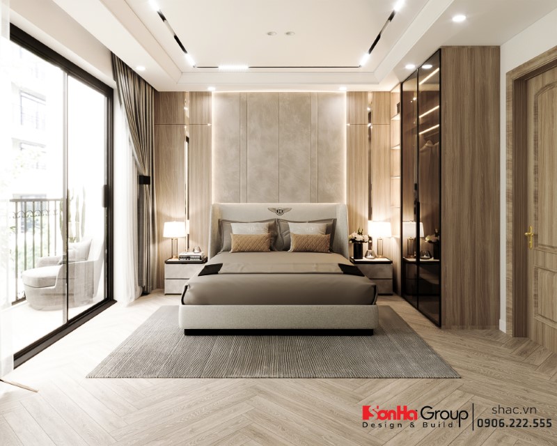 Thiết kế biệt thự hiện đại 500m2: Biến nắng Đông thành điểm sáng đặc biệt 31 Hệ thống ánh sáng được bố trí khoa học nhằm đảm bảo lượng sáng phù hợp cho phòng ngủ