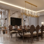 Phòng ăn được thiết kế sang trọng, ấm cúng cho gia đình trong nhà ở kết hợp kinh doanh