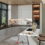 Phòng bếp thông thoáng, sạch sẽ, tràn ngập ánh sáng tự nhiên tại biệt thự nắng hướng đông