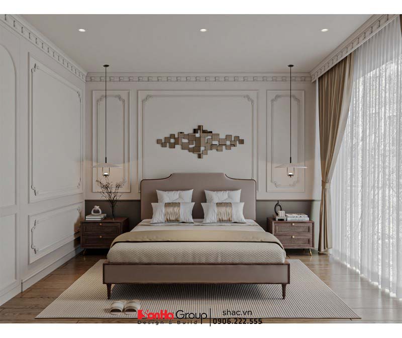 Phòng ngủ tân cổ điển thanh lịch với thiết kế tối giản trong nhà ở kết hợp kinh doanh tại Hà Nội