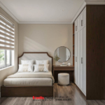 Căn phòng ngủ tối giản được tối ưu công năng trong biệt thự hiện đại 4 tầng tại Hải Phòng