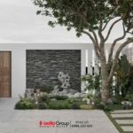 Hệ thống cây xanh được chọn lọc cẩn thận để phù hợp với đặc điểm của khu đất và lối sinh hoạt của gia đình.