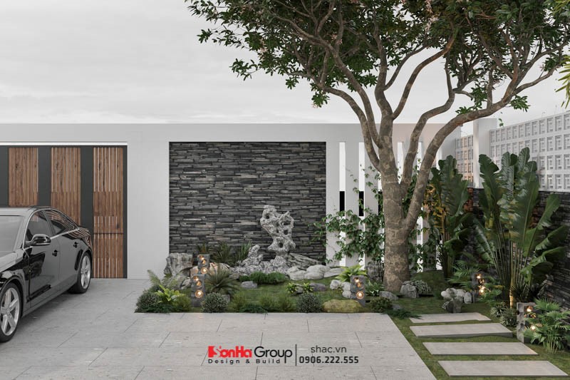Biệt thự song lập kết hợp văn phòng kinh doanh 90m2 tại Hải Phòng 54 Hệ thống cây xanh được chọn lọc cẩn thận để phù hợp với đặc điểm của khu đất và lối sinh hoạt của gia đình.