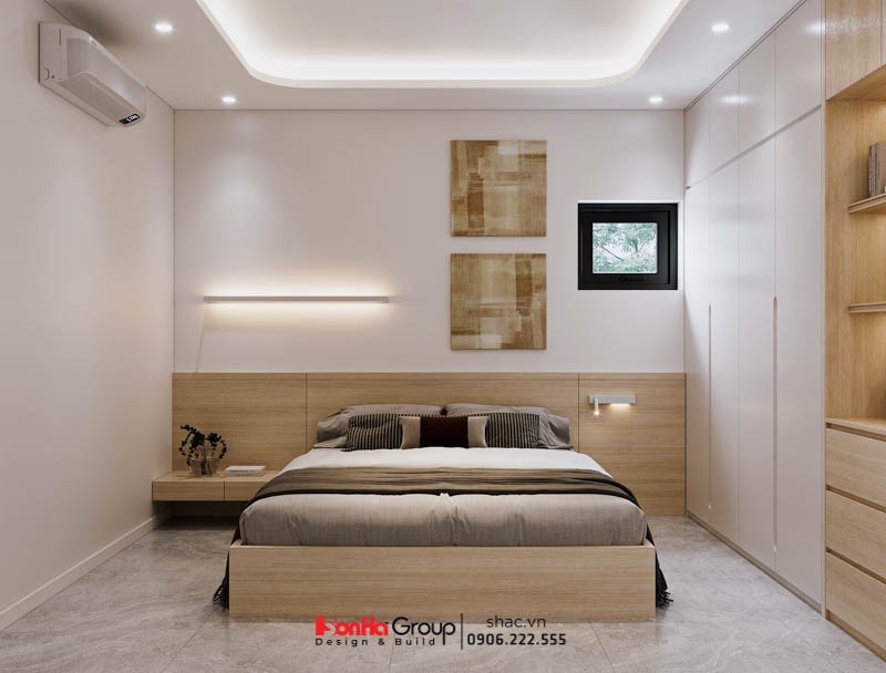 Biệt thự song lập kết hợp văn phòng kinh doanh 90m2 tại Hải Phòng 52 Hệ thống chiếu sáng âm trần là thiết kế phù hợp cho các không gian nhỏ, không có nhiều khoảng trống.