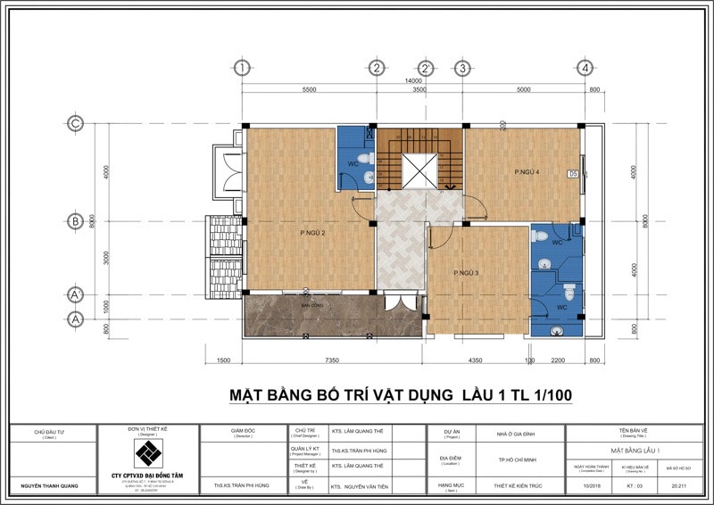 Không gian được phân bổ hợp lý trong mặt bằng khách sạn mini tân cổ điển tại Sài Gòn