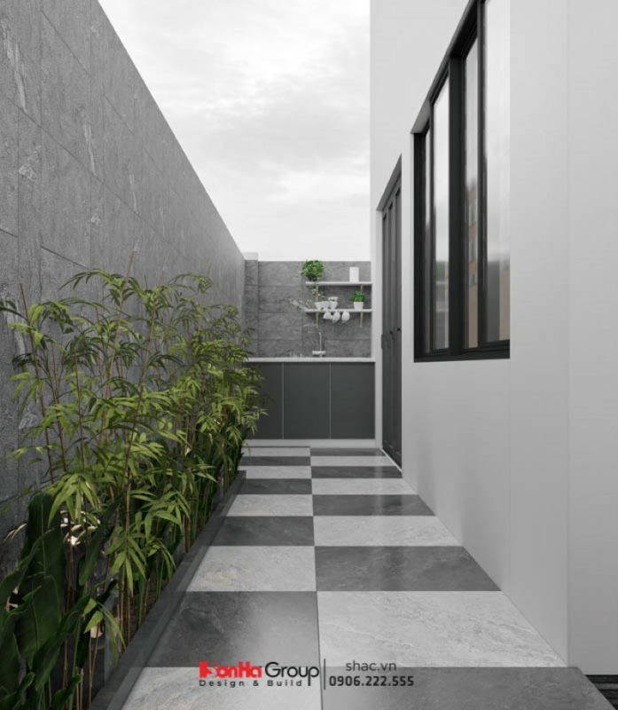 Khu bếp ướt bên ngoài giúp hạn chế mùi thức ăn và tăng tính thẩm mỹ cho ngôi nhà