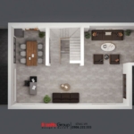 Mặt bằng tầng 1 trong biệt thự song lập kết hợp kinh doanh