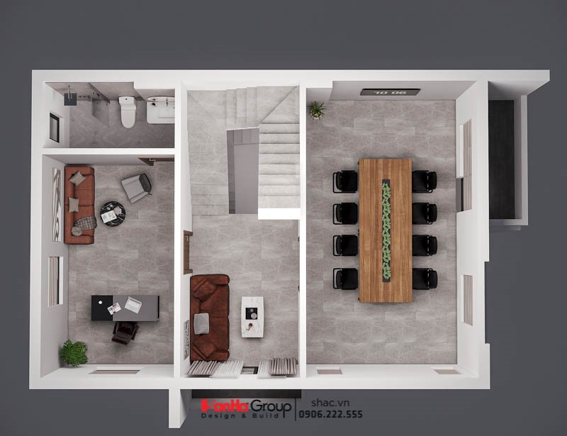 Biệt thự song lập kết hợp văn phòng kinh doanh 90m2 tại Hải Phòng 46 Mặt bằng tầng 2 của biệt thự song lập tại Hải Phòng