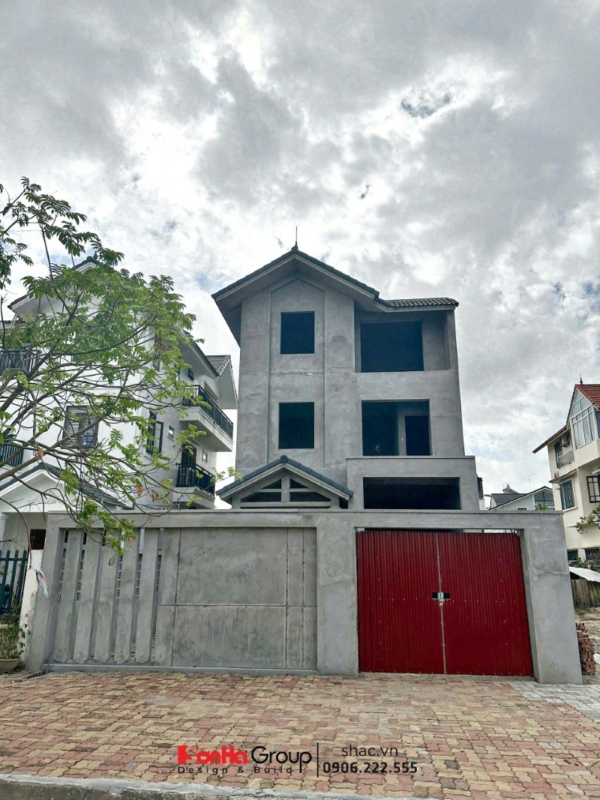 Mặt tiền biệt thự song lập khi đã hoàn thiện phần thô