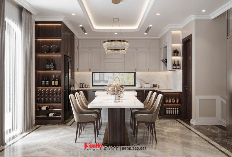 Căn biệt thự 4 tầng lưu giữ những khoảnh khắc chậm trôi của thời gian 65 Phòng bếp ăn thoáng sáng được đặt trên tầng 4 nhà biệt thự 4 tầng đẹp