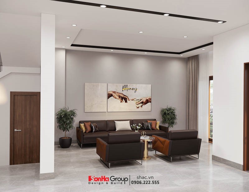 Phòng khách được thiết kế với sự riêng tư tối ưu nhưng vẫn kết nối với các không gian khác bên trong nhà