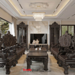 Phòng khách mang dấu ấn cổ điển kết hợp kiến trúc hiện đại trong biệt thự 4 tầng