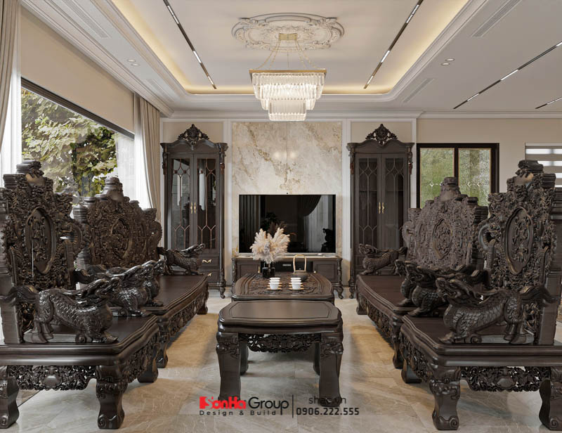 Căn biệt thự 4 tầng lưu giữ những khoảnh khắc chậm trôi của thời gian 51 Phòng khách mang dấu ấn cổ điển kết hợp kiến trúc hiện đại trong biệt thự 4 tầng