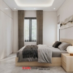 Phòng ngủ được thiết kế tập trung vào công năng, bỏ đi những chi tiết không thực sự cần thiết