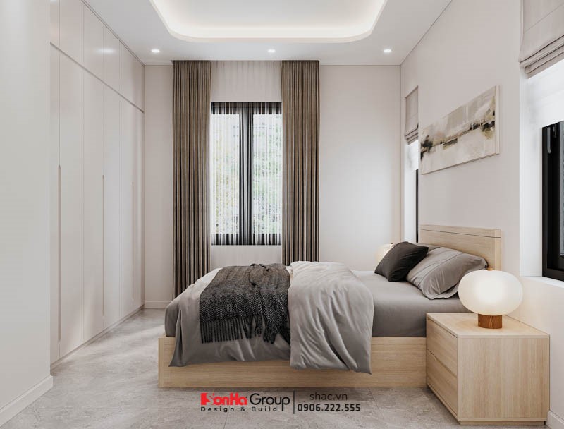 Phòng ngủ được thiết kế tập trung vào công năng, bỏ đi những chi tiết không thực sự cần thiết