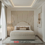 Phòng ngủ phong cách tân cổ điển thanh lịch với tông màu trắng, xám chủ đạo