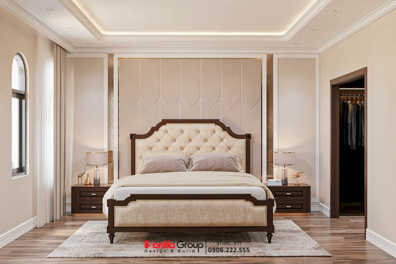Phòng ngủ tân cổ điển tinh tế trong nhà biệt thự 4 tầng đẹp tại Hải Phòng