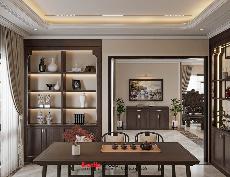 Căn biệt thự 4 tầng lưu giữ những khoảnh khắc chậm trôi của thời gian 53 Phòng trà nhỏ xuất hiện cạnh phòng khách của gia đình