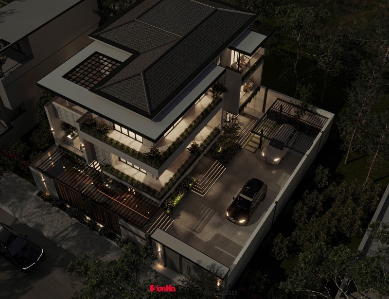 Góc nhìn từ trên cao của biệt thự 3 tầng hiện đại tại Nghệ An