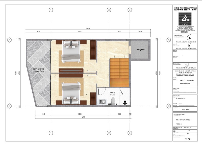 Mặt bằng cải tạo tầng 4 của nhà phố 6 tầng ven hồ tại Hà Nội