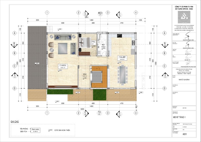 Mặt bằng tầng 1 của biệt thự 3 tầng mái Nhật hiện đại 400m2
