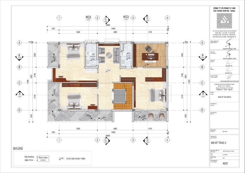 Biệt Thự 3 Tầng - Kiến Tạo Không Gian Sống Đẳng Cấp Với Thiết Kế Hiện Đại 6 Mặt bằng tầng 2 của biệt thự 3 tầng tại Nghệ An với 3 phòng ngủ riêng biệt