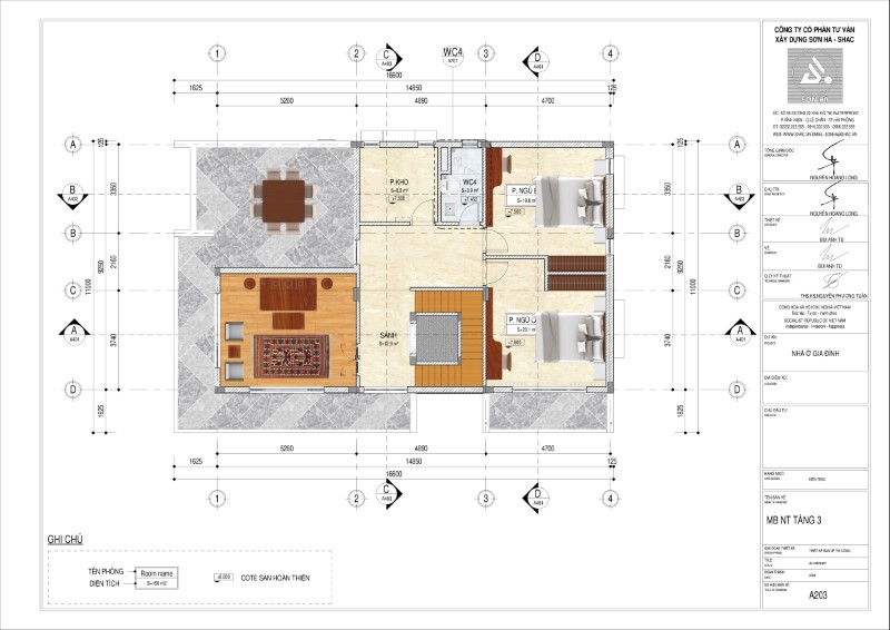 Mặt bằng tầng 3 của biệt thự 3 tầng mái Nhật hiện đại 400m2