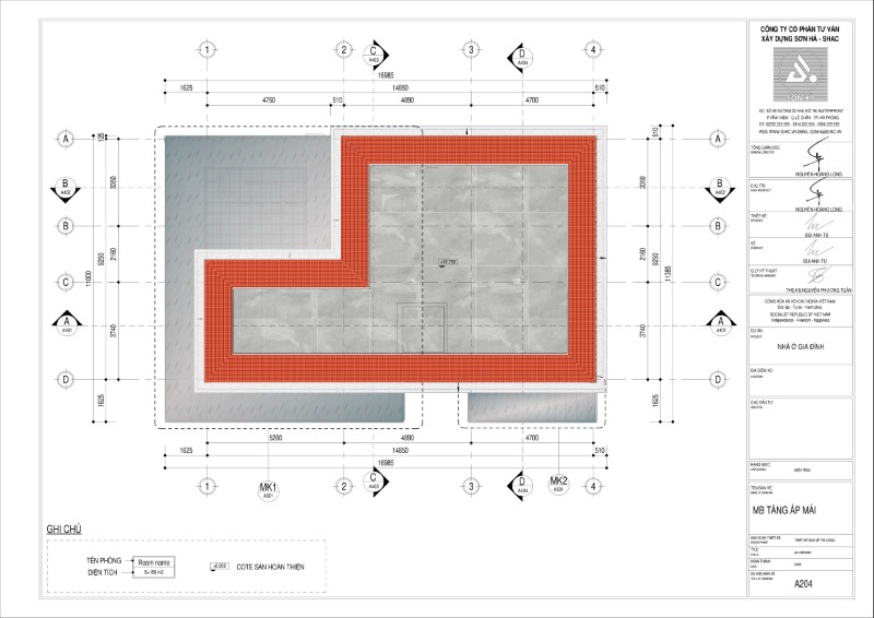 Mặt bằng tầng áp mái của căn biệt thự hiện đại ở Nghệ An