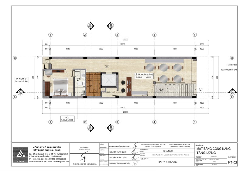 Mặt bằng tầng lửng của nhà nghỉ 4 tầng tại Hà Giang