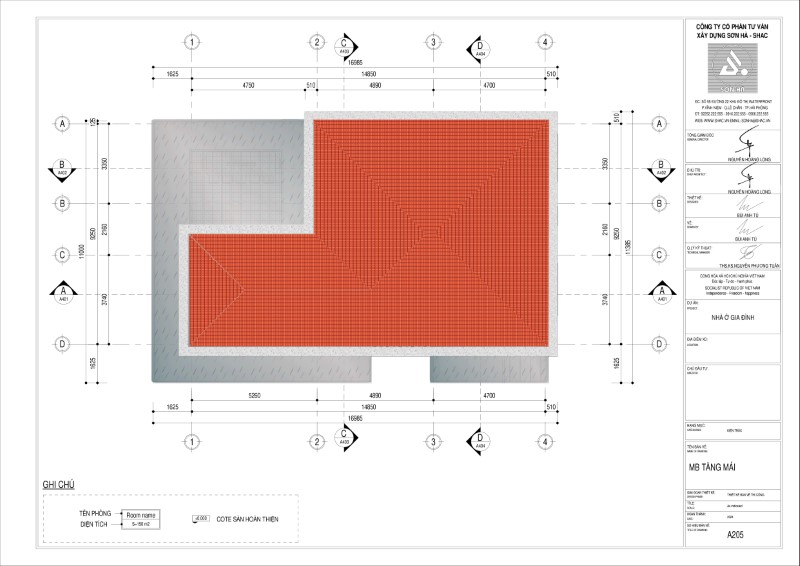 Mặt bằng tầng mái của căn biệt thự 3 tầng hiện đại