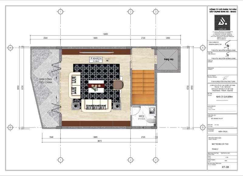 Mặt bằng thiết kế tầng 2 trong dự án cải tạo nhà phố ven hồ tại Hà Nội