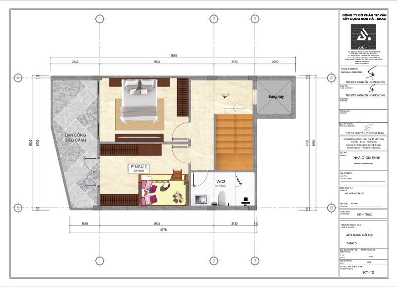 Mặt bằng thiết kế tầng 3 trong dự án cải tạo nhà phố ven hồ tại Hà Nội