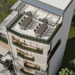 Phối cảnh tổng thể của nhà phố ven hồ khi nhìn từ trên cao