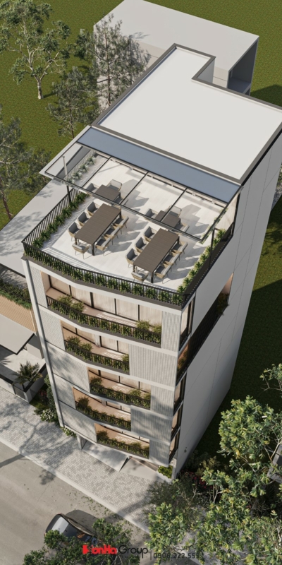 Phối cảnh tổng thể của nhà phố ven hồ khi nhìn từ trên cao