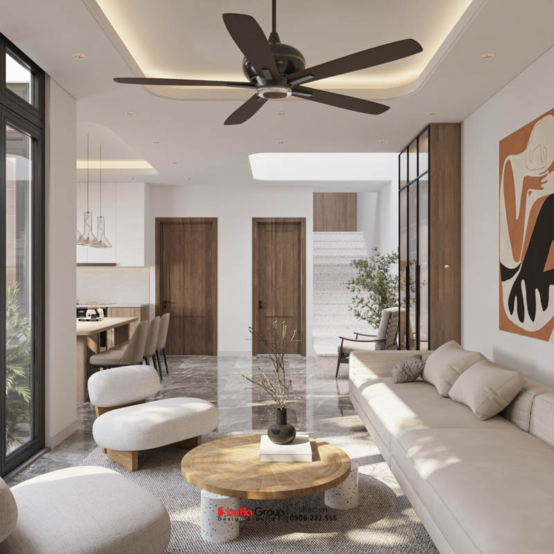 Giải pháp xây nhà ống 2 tầng 1 tum phong cách hiện đại trong ngõ nhỏ - Sơn Hà Group bậc thầy tối ưu không gian 159 Giếng trời lớn giúp không khí trong nhà trở nên thoáng đãng hơn