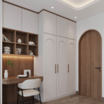 Tủ quần áo gỗ công nghiệp sơn cánh trắng kết hợp với giá sách và bàn học phủ laminate tăng tính thẩm mỹ cho nội thất gỗ và đạt hiệu quả cao trong việc duy trì độ bền lâu