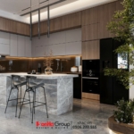 Thiết kế bàn đảo giúp chị nhà dễ dàng thao tác trong khi chuẩn bị bữa ăn cho gia đình.