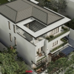 Thiết kế mái kính mang đến vẻ đẹp hiện đại và không gian thông thoáng cho căn biệt thự hiện đại 3 tầng