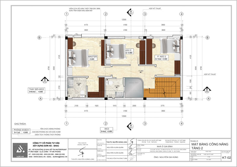 Giải pháp xây nhà ống 2 tầng 1 tum phong cách hiện đại trong ngõ nhỏ - Sơn Hà Group bậc thầy tối ưu không gian 72 Mặt bằng tầng 2 nhà ông Hùng Hàng Kênh Hải Phòng