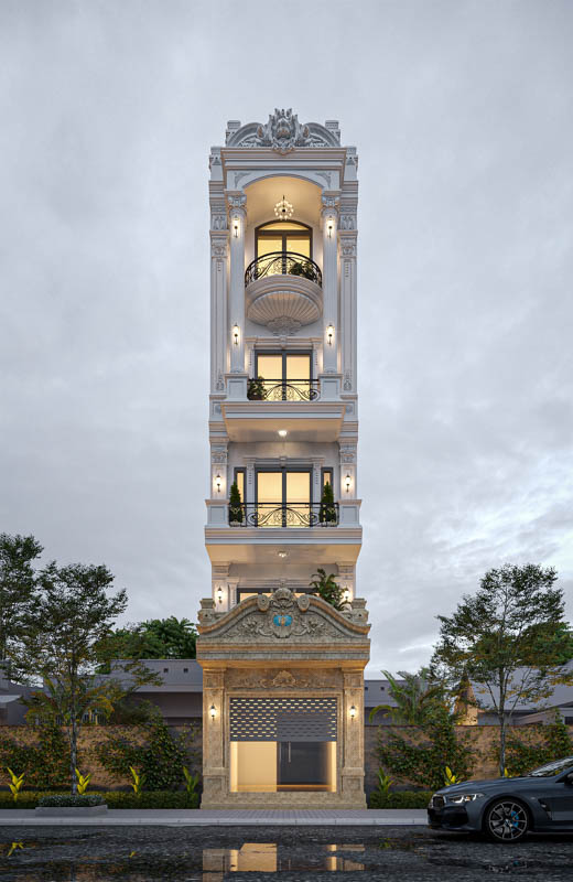 Nghệ thuật sử dụng ánh sáng trong thiết kế nội thất tân cổ điển cho nhà phố 5 tầng 1 tum 4