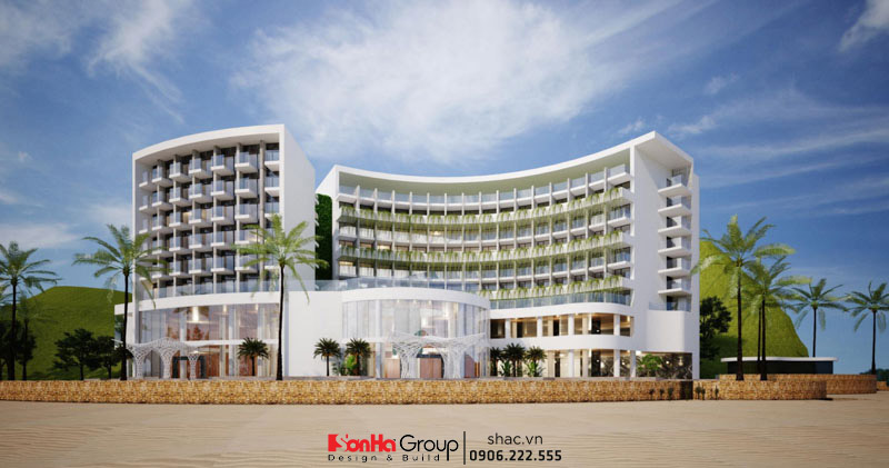 Làm thế nào để thiết kế khách sạn thu hút khách và tối ưu chi phí vận hành nhất năm 2025? 1 Mẫu khách sạn đẹp hiện đại ven biển